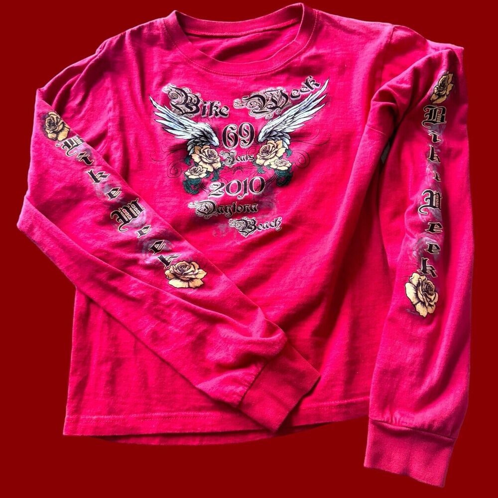 2010 Bike Week Daytona Beach Women’s Long Sleeve Crop Top Angel Wings XS or Kids